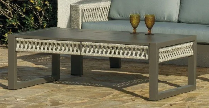 Mesa baja para jardín de aluminio y cuerda trenzada Estambul