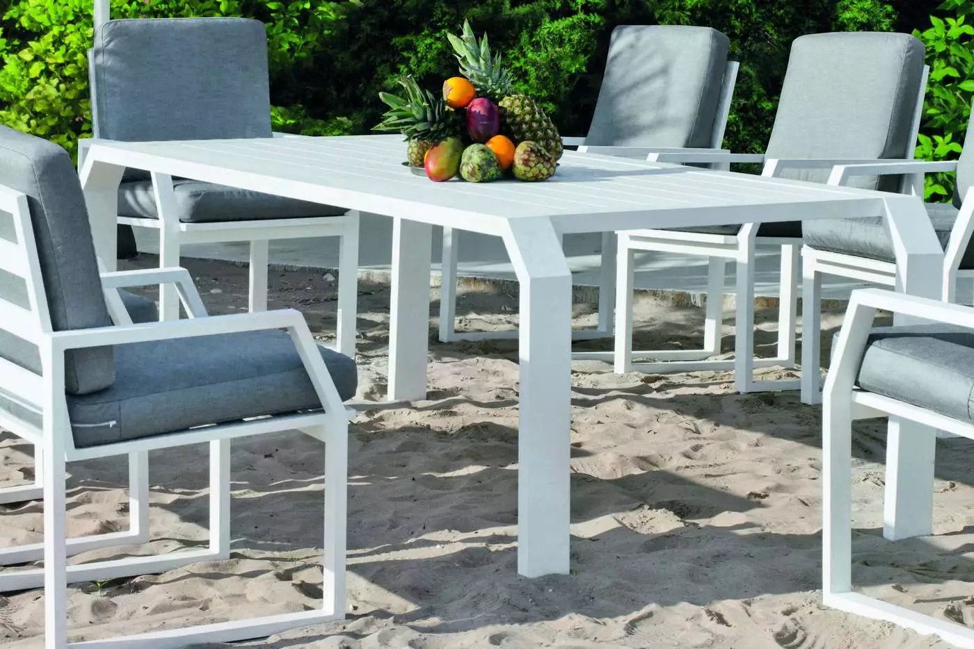 Mesa de comedor para jardín de aluminio blanco Zafiro