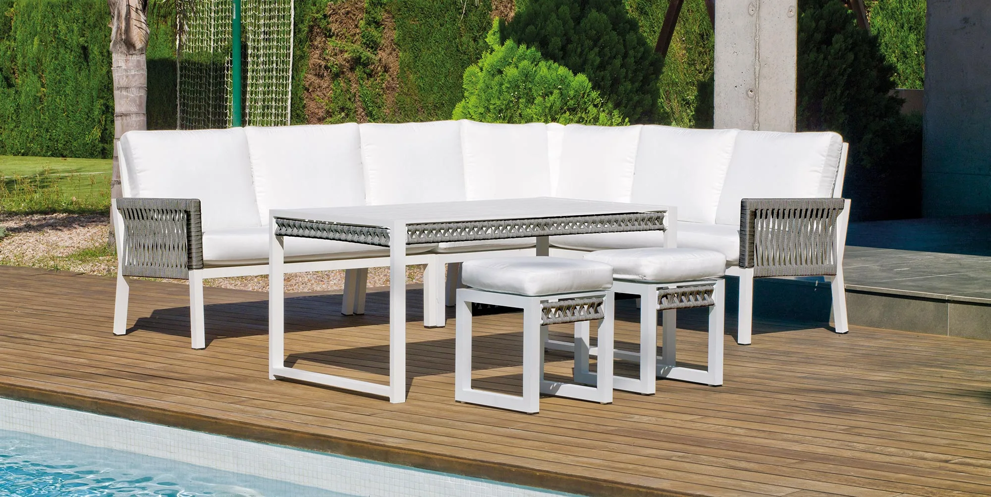 Conjunto sofá rinconera de cuerda trenzada para exterior Havana 30 Conjunto sofá rinconera de cuerda trenzada para exterior Havana 30