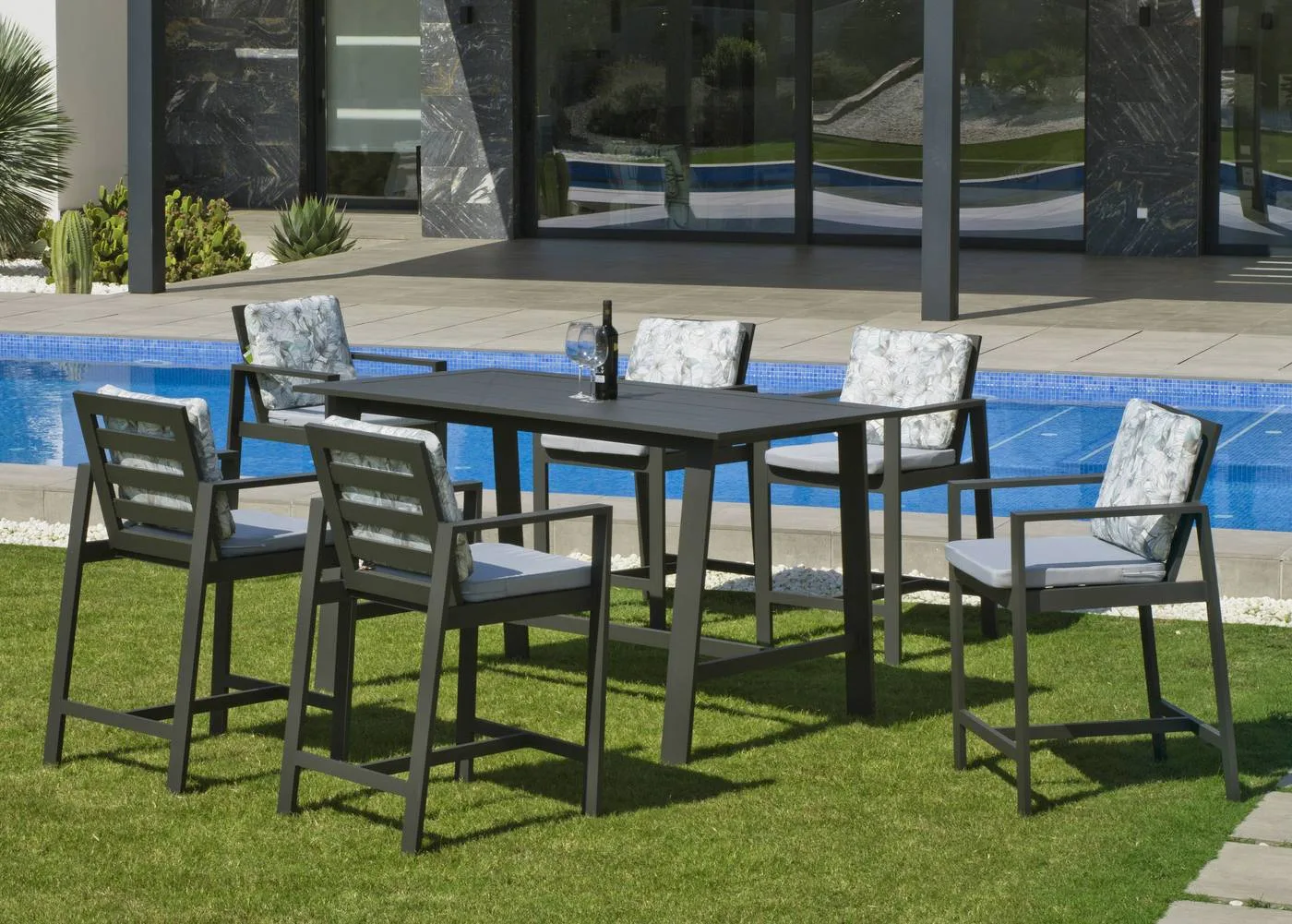 conjunto de coctel para jardín con mesa alta y 6 taburetes Stanley conjunto de coctel para jardín con mesa alta y 6 taburetes Stanley