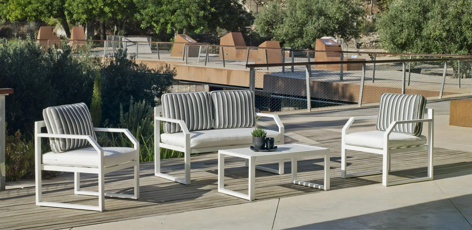Conjunto exterior sofá 2 plazas aluminio blanco Génova