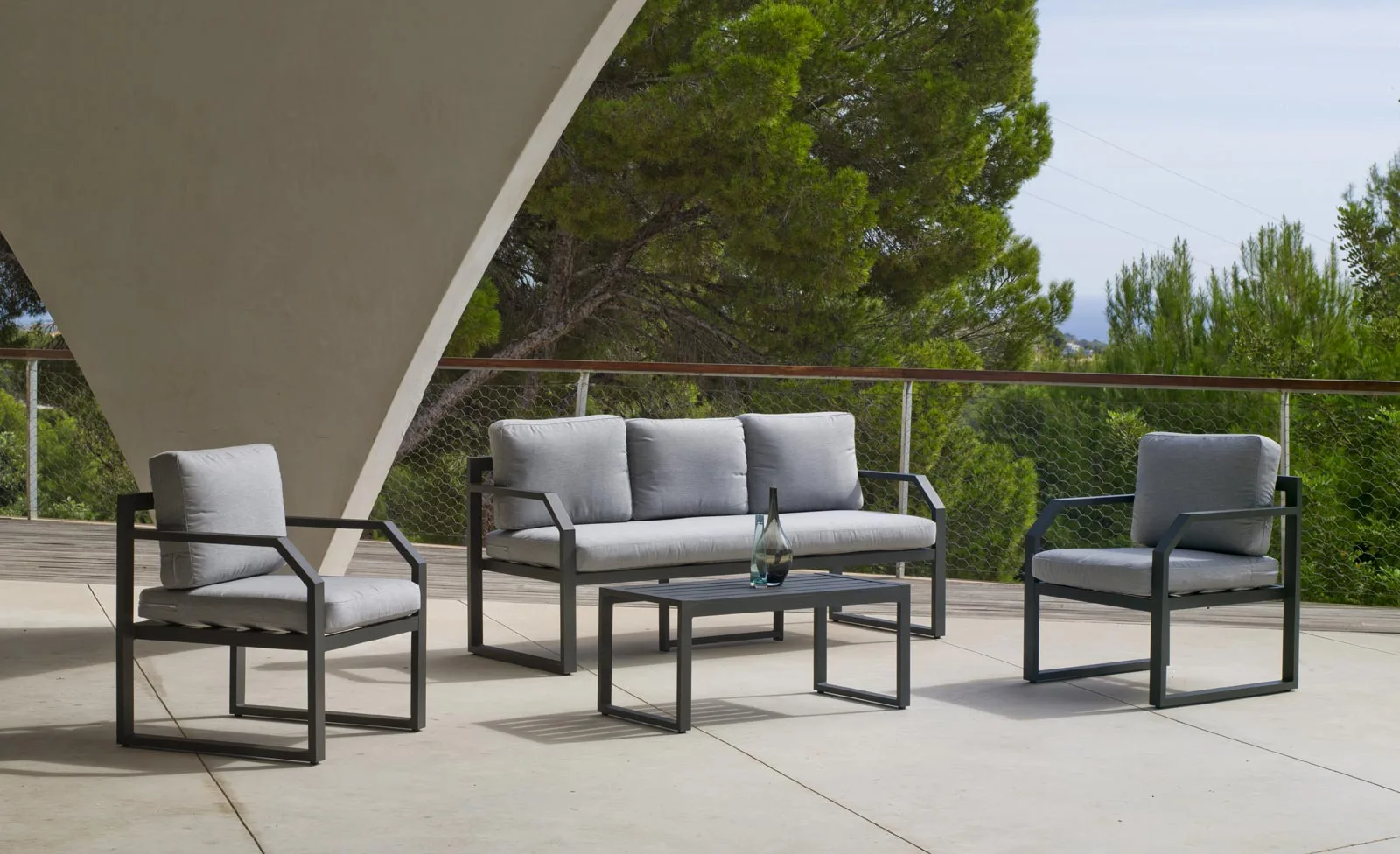 Conjunto exterior sofá 3 plazas aluminio Génova