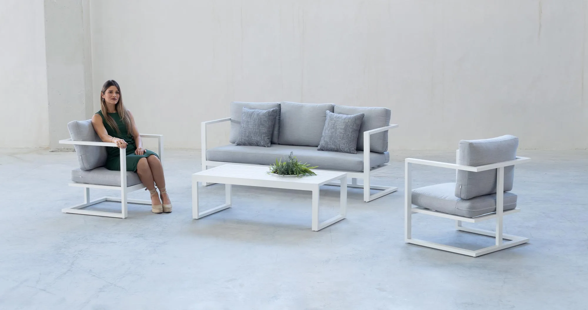 Conjunto de terraza en aluminio blanco Manhattan