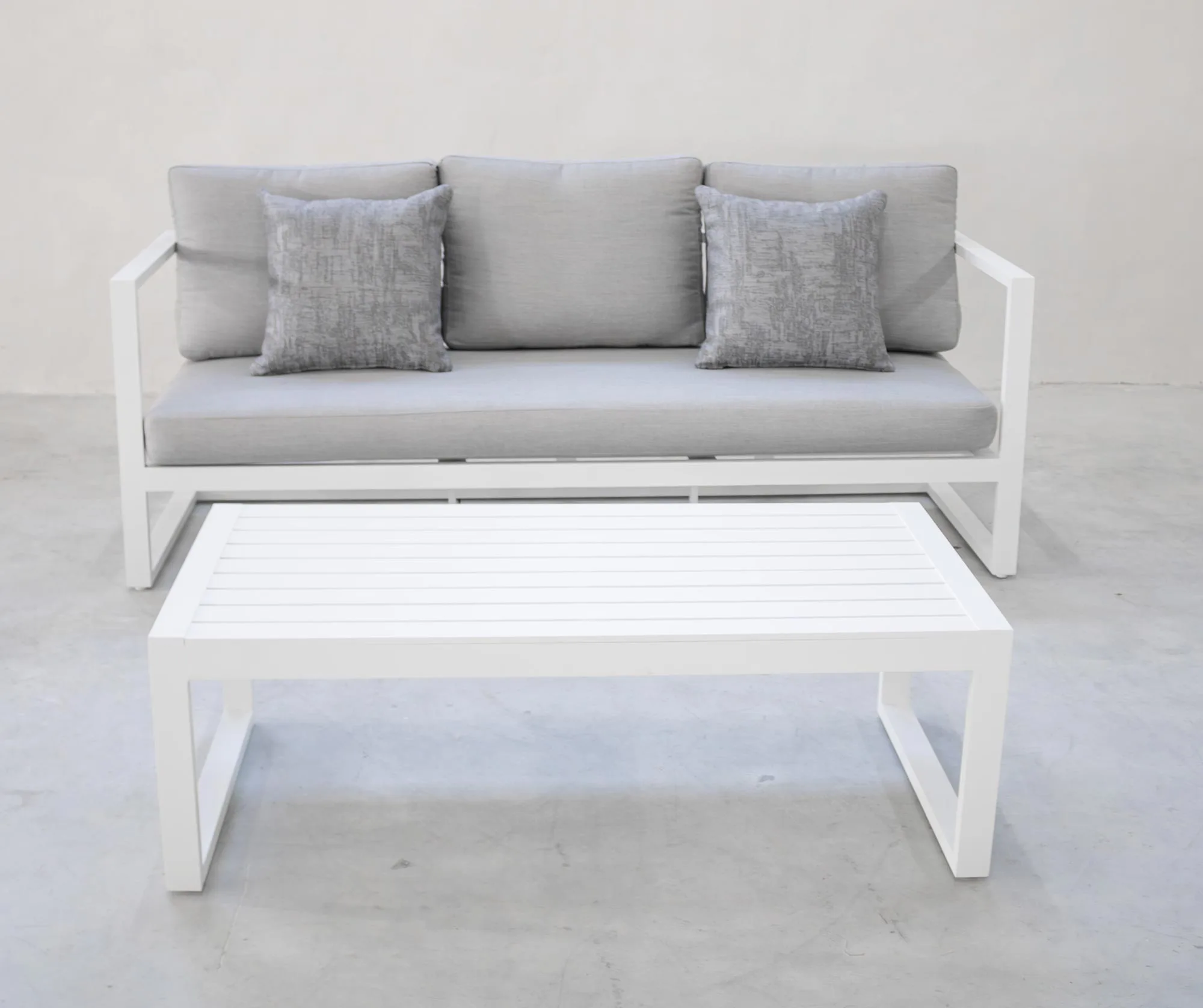 Sofá de 3 plazas para terraza en aluminio blanco Manhattan