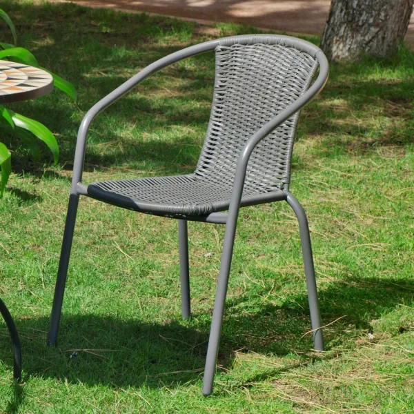 Silla de acero y ratán sintético color antracita Santana