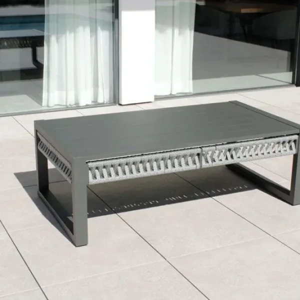 Mesa baja rectangular de aluminio y cuerda Monterrey