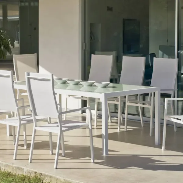 Conjunto de mesa de aluminio de 210 cm. y 8 sillas para jardín Corcega Janeiro