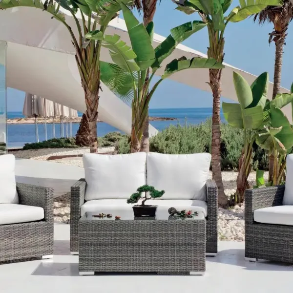 Conjunto de ratán gris para exterior Doha