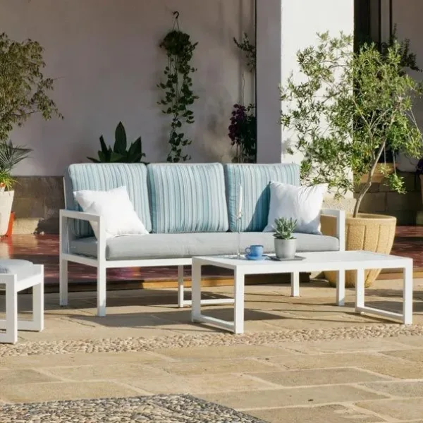 Conjunto de sofá 3 plazas blanco para jardín Mandalay 8
