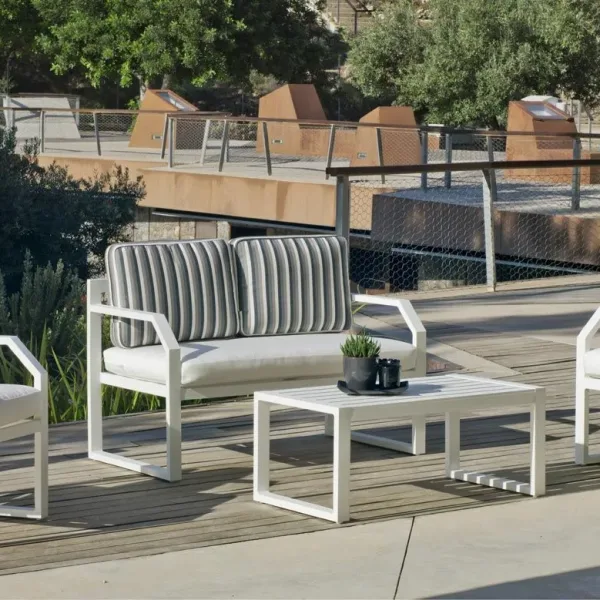 Conjunto exterior sofá 2 plazas aluminio blanco Génova