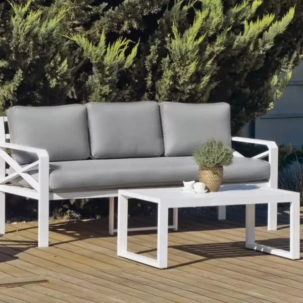 Conjunto sofá jardín aluminio 3 plazas Lausana 8