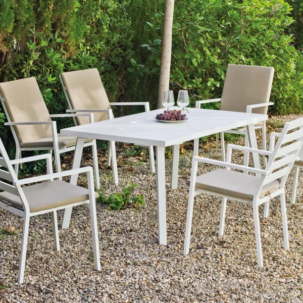 Mesa de comedor rectangular de aluminio blanco Versalia