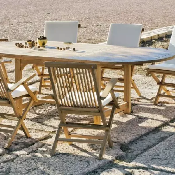 Mesa jardín extensible en madera de teka Seroni