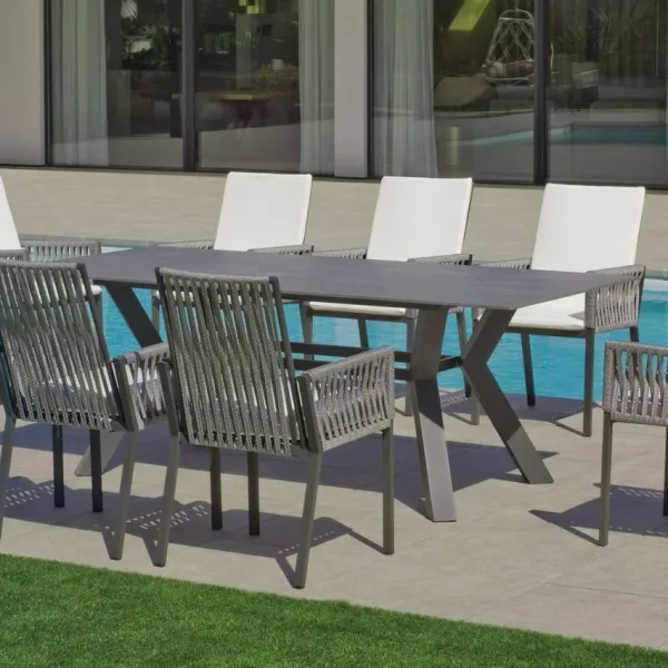 Mesa rectangular estructura aluminio y tapa de Neolith Saigon