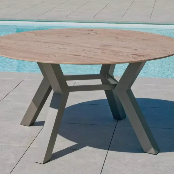 Set Mesa redonda de comedor en aluminio y tablero de Neolith Boheme Veneto