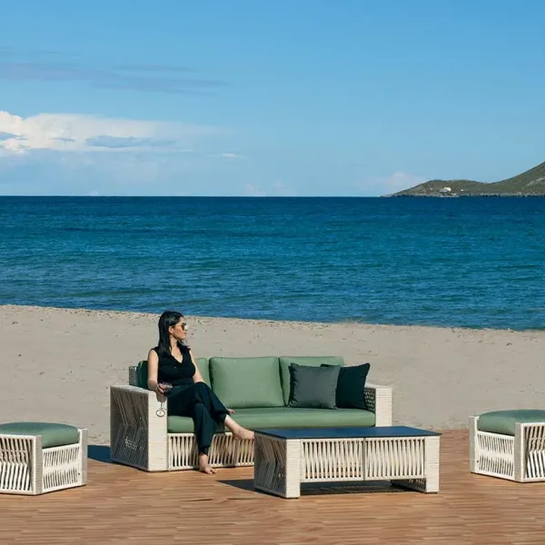 Set Sofá 3 plazas de cuerdas trenzadas exterior Prusia