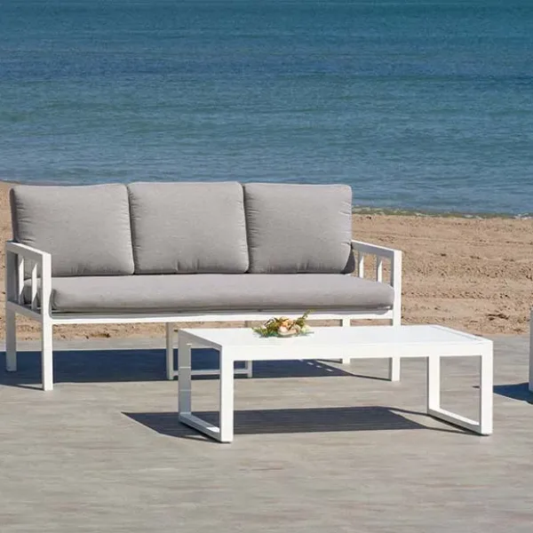 Set sofá 3 plazas de aluminio ligero para zona de piscina Solano