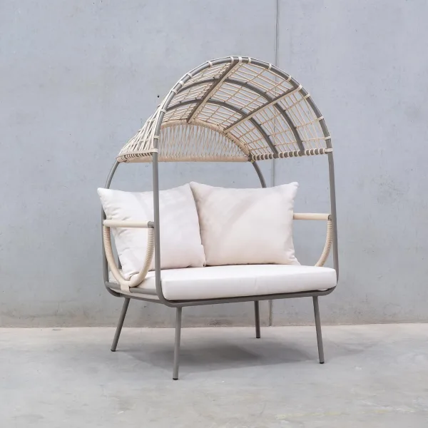 Sillón con forma de huevo de cuerda trenzada para terraza