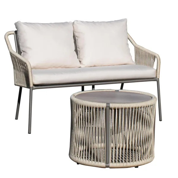 Sofá 2 plazas de aluminio y cuerda trenzada redonda Jasmyn