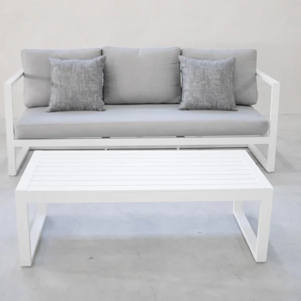 Sofá de 3 plazas para terraza en aluminio blanco Manhattan