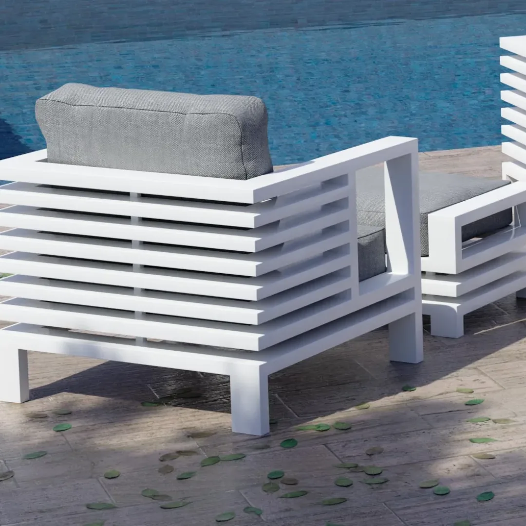 Vista trasera sillón exterior de diseño Caledonia
